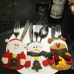 Cute Hand-Made Christmas Reindeer Cutlery Bags for Holiday Place Settings-4pcs
